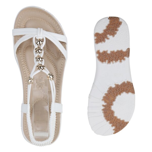 Stiefelparadies Damen Riemchensandalen In Weiss