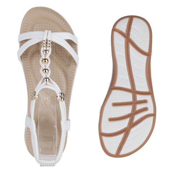 Stiefelparadies Damen Riemchensandalen In Weiss