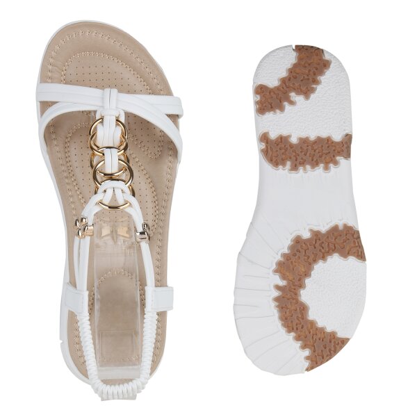 Stiefelparadies Damen Riemchensandalen In Weiss