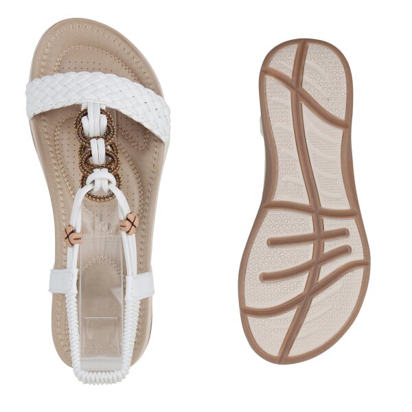 Stiefelparadies Damen Riemchensandalen In Weiss