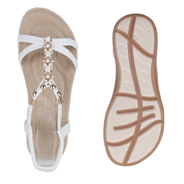 Stiefelparadies Damen Riemchensandalen In Weiss