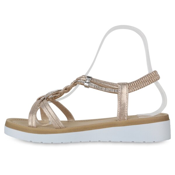 Stiefelparadies Damen Riemchensandaletten in Gold