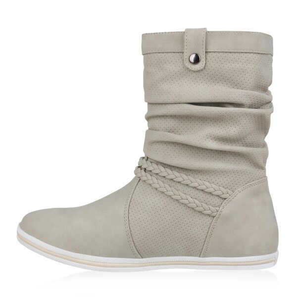 Stiefelparadies Damen Schlupfstiefel in Beige