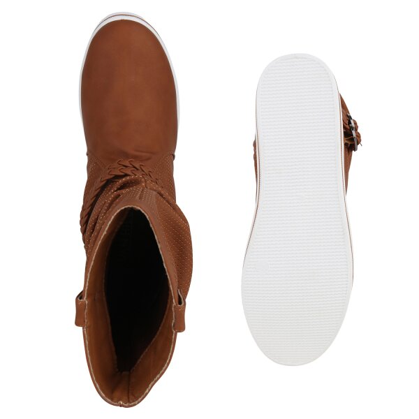 Stiefelparadies Damen Schlupfstiefel In Hellbraun