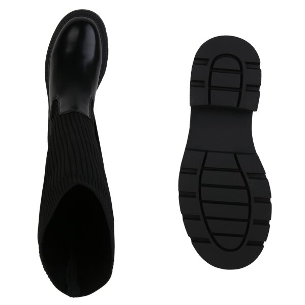 Stiefelparadies Damen Schlupfstiefel In Schwarz