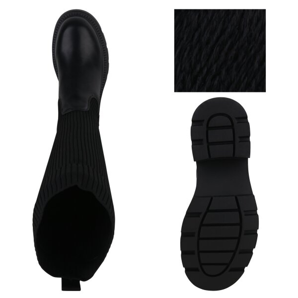 Stiefelparadies Damen Schlupfstiefel In Schwarz