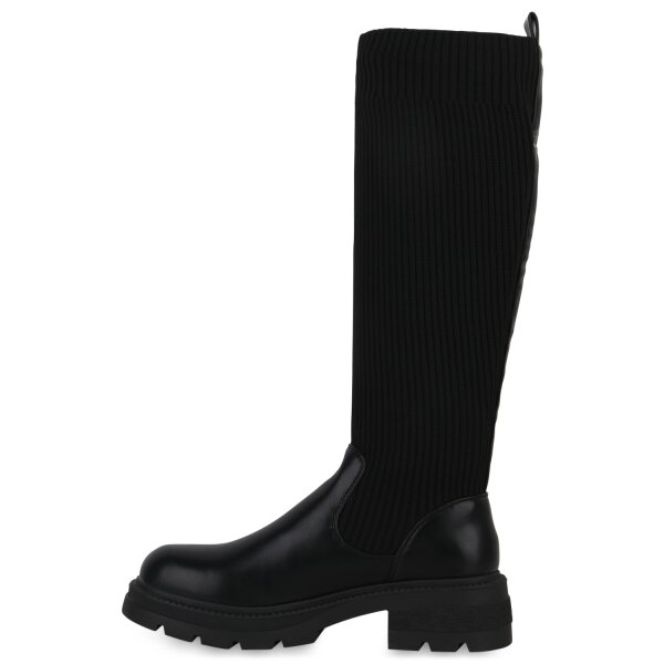 Stiefelparadies Damen Schlupfstiefel in Schwarz