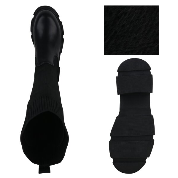 Stiefelparadies Damen Schlupfstiefel In Schwarz