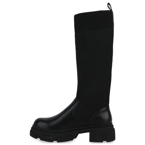 Stiefelparadies Damen Schlupfstiefel in Schwarz