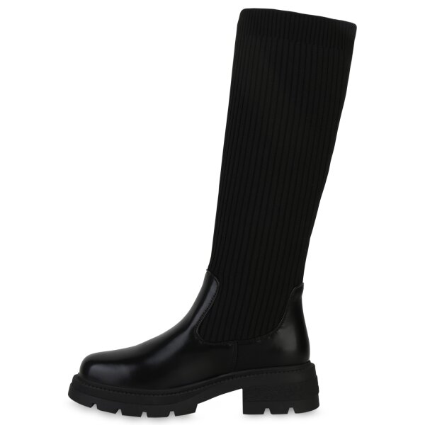 Stiefelparadies Damen Schlupfstiefel in Schwarz