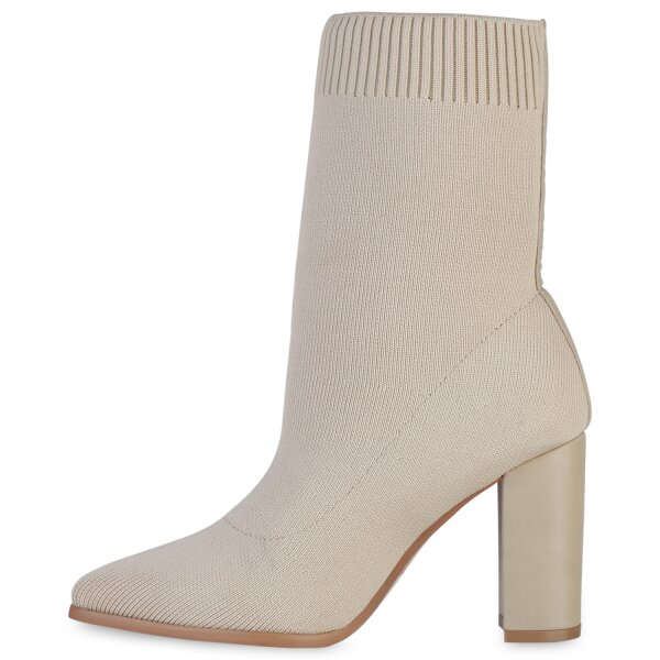 Stiefelparadies Damen Schlupfstiefeletten in Beige