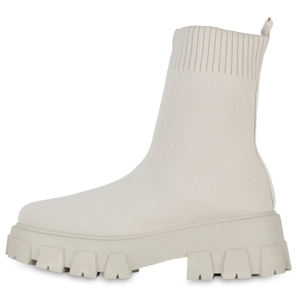 Stiefelparadies Damen Schlupfstiefeletten in Beige