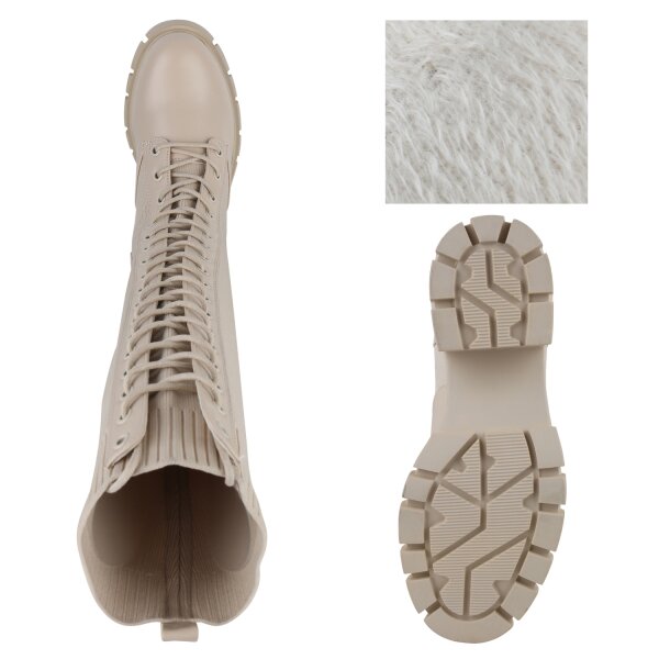 Stiefelparadies Damen Schnürstiefel In Beige