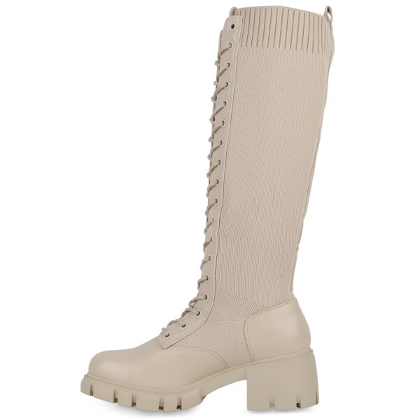 Stiefelparadies Damen Schnürstiefel in Beige