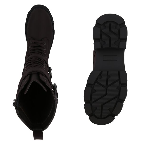 Stiefelparadies Damen Schnürstiefel In Dunkelbraun