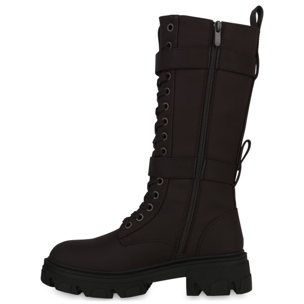 Stiefelparadies Damen Schnürstiefel in Dunkelbraun