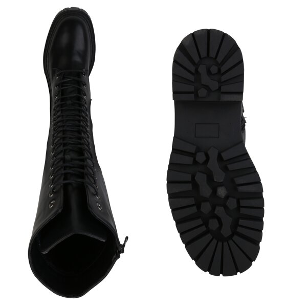 Stiefelparadies Damen Schnürstiefel In Schwarz