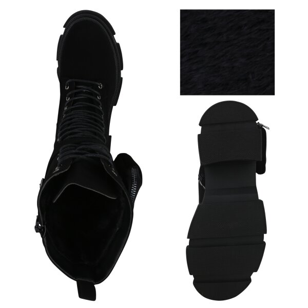 Stiefelparadies Damen Schnürstiefel In Schwarz