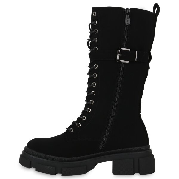 Stiefelparadies Damen Schnürstiefel in Schwarz