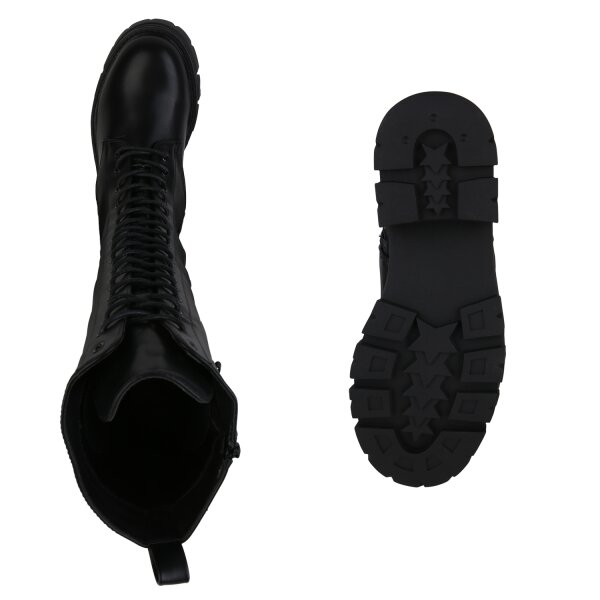 Stiefelparadies Damen Schnürstiefel In Schwarz