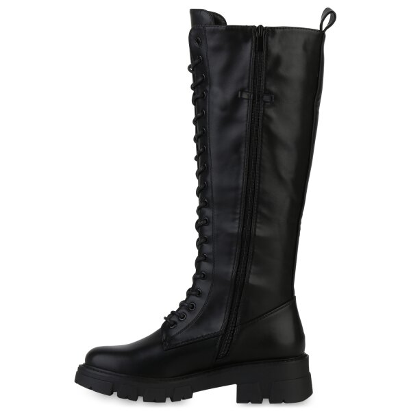 Stiefelparadies Damen Schnürstiefel in Schwarz