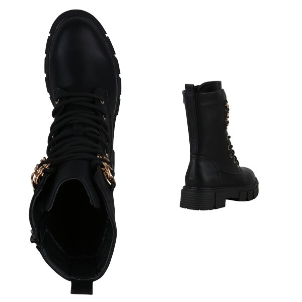 Stiefelparadies Damen Schnürstiefel In Schwarz