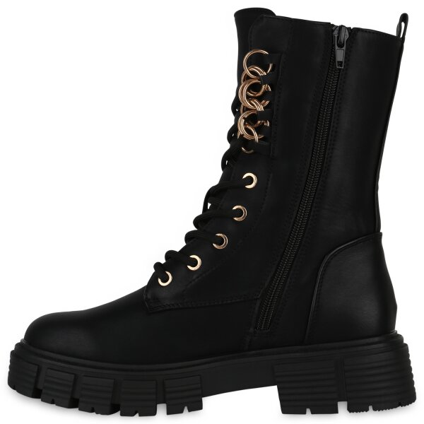 Stiefelparadies Damen Schnürstiefel in Schwarz