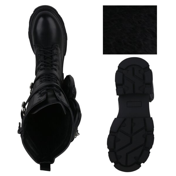 Stiefelparadies Damen Schnürstiefel In Schwarz