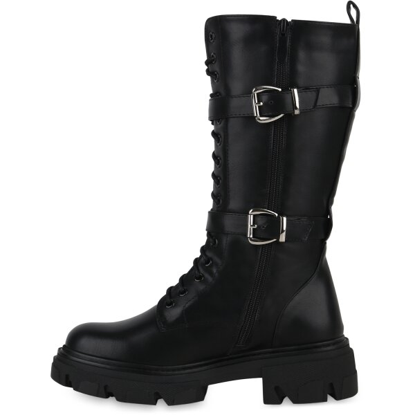 Stiefelparadies Damen Schnürstiefel in Schwarz