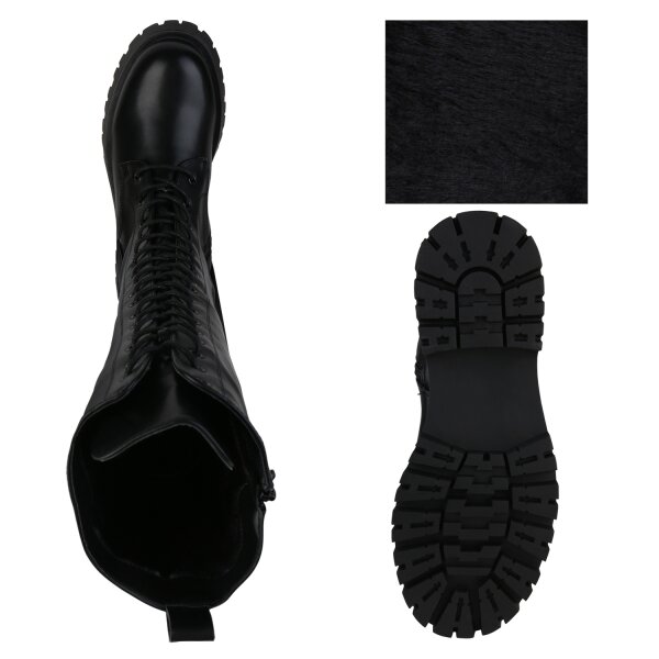 Stiefelparadies Damen Schnürstiefel In Schwarz