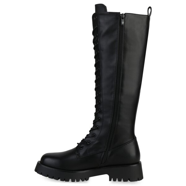 Stiefelparadies Damen Schnürstiefel in Schwarz