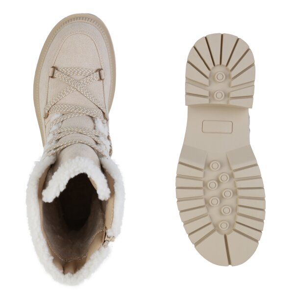 Stiefelparadies Damen Schnürstiefeletten In Beige