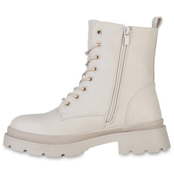 Stiefelparadies Damen Schnürstiefeletten in Beige