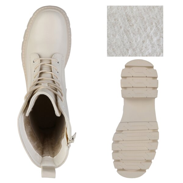 Stiefelparadies Damen Schnürstiefeletten In Beige
