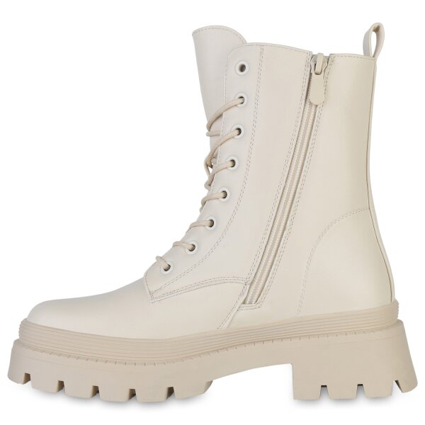 Stiefelparadies Damen Schnürstiefeletten in Beige