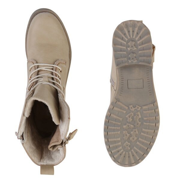 Stiefelparadies Damen Schnürstiefeletten In Beige