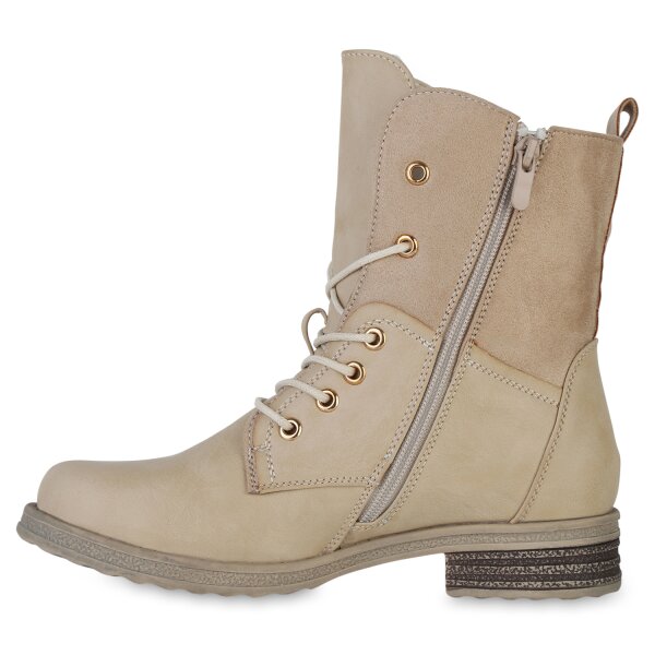 Stiefelparadies Damen Schnürstiefeletten in Beige