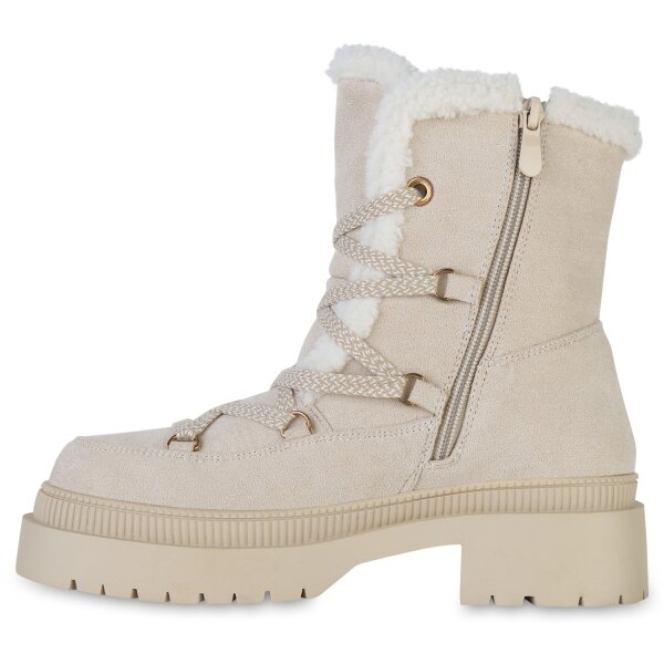 Stiefelparadies Damen Schnürstiefeletten in Beige