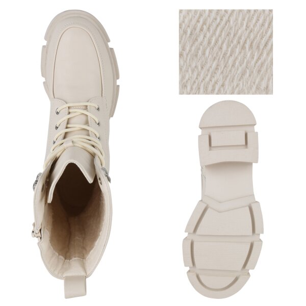 Stiefelparadies Damen Schnürstiefeletten In Creme