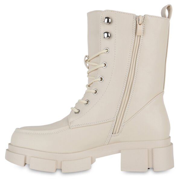 Stiefelparadies Damen Schnürstiefeletten in Creme