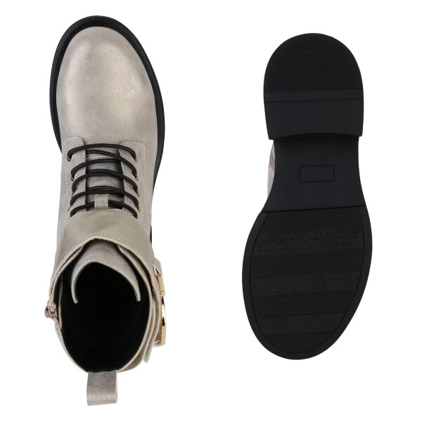 Stiefelparadies Damen Schnürstiefeletten In Gold