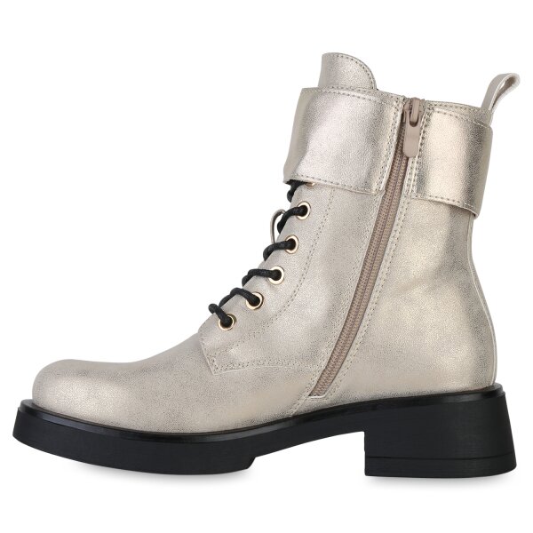Stiefelparadies Damen Schnürstiefeletten in Gold