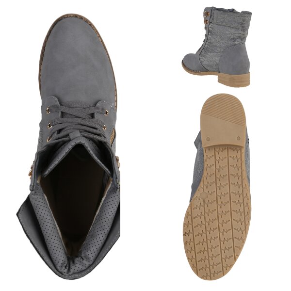 Stiefelparadies Damen Schnürstiefeletten In Grau