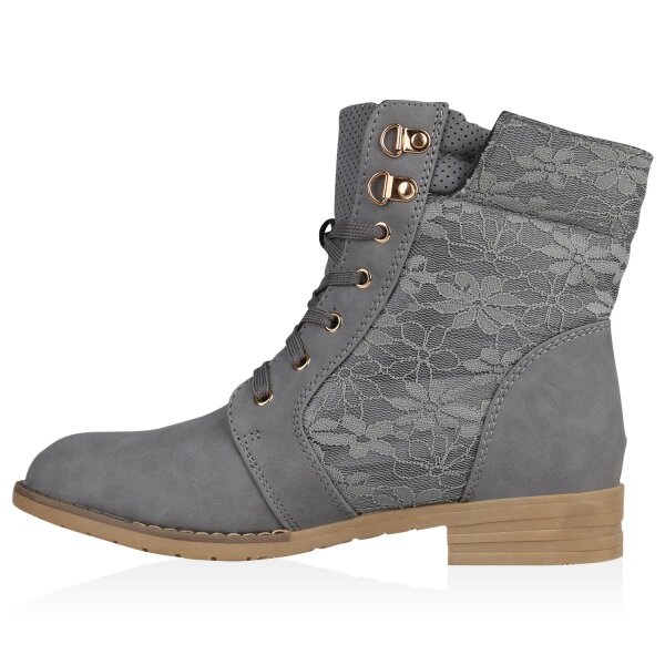 Stiefelparadies Damen Schnürstiefeletten in Grau