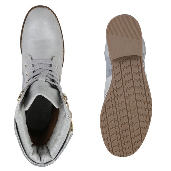 Stiefelparadies Damen Schnürstiefeletten In Silber