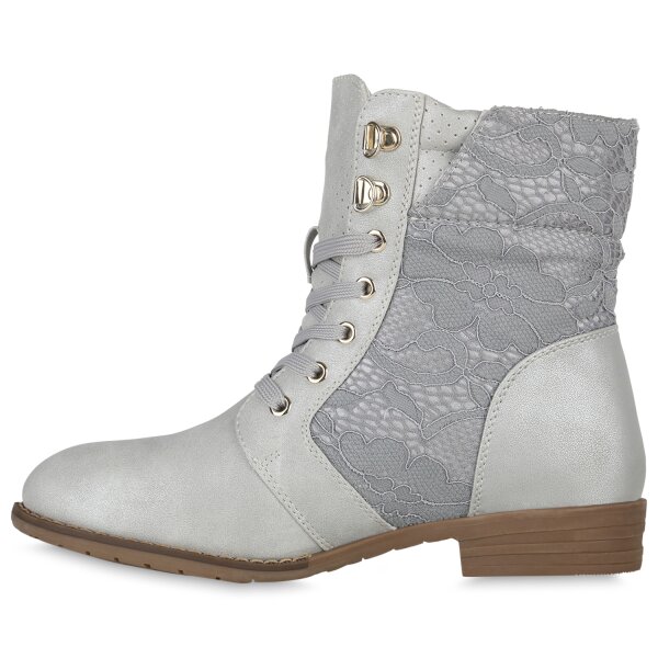 Stiefelparadies Damen Schnürstiefeletten in Silber