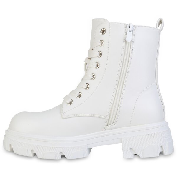 Stiefelparadies Damen Schnürstiefeletten in Weiss