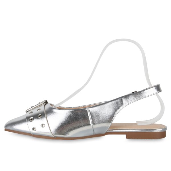 Stiefelparadies Damen Sling Ballerinas in Silber