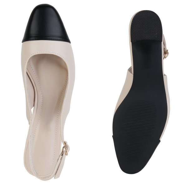 Stiefelparadies Damen Slingpumps In Beige Schwarz