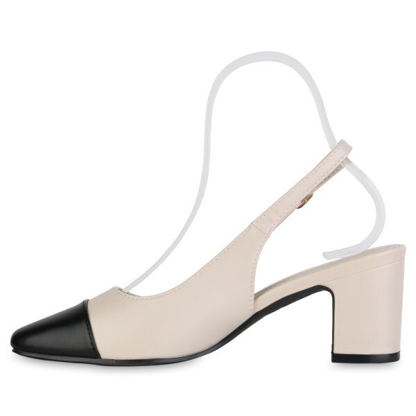 Stiefelparadies Damen Slingpumps in Beige Schwarz